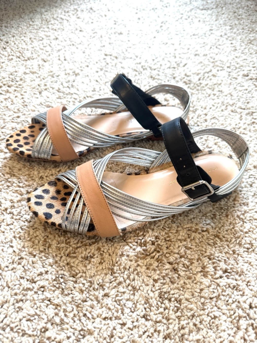 Loeffler Randall Leopard Calf Hair Multi-Strap Sandals - Picture 2 of 7